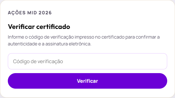 Tela pública para verificar a autenticidade do certificado digital.